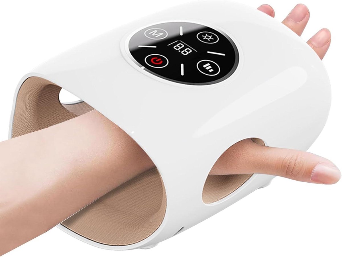 Handmassageapparaat Draadloos - Elektrische Handverzorging - Handen Ontspannen - Instelbare Warmte - 19 cm Hoog - Wit