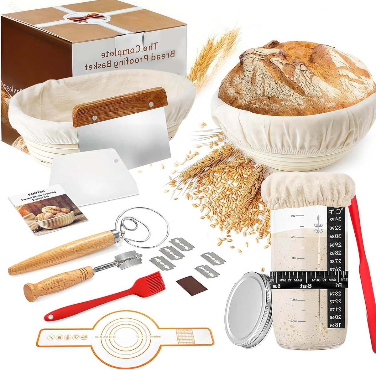 Bakgerei Starterset - Broodbak Accessoires - Zuurdesem Brood Maken - Uitgebreide Set - 25 en 23 cm - Niet van toepassing