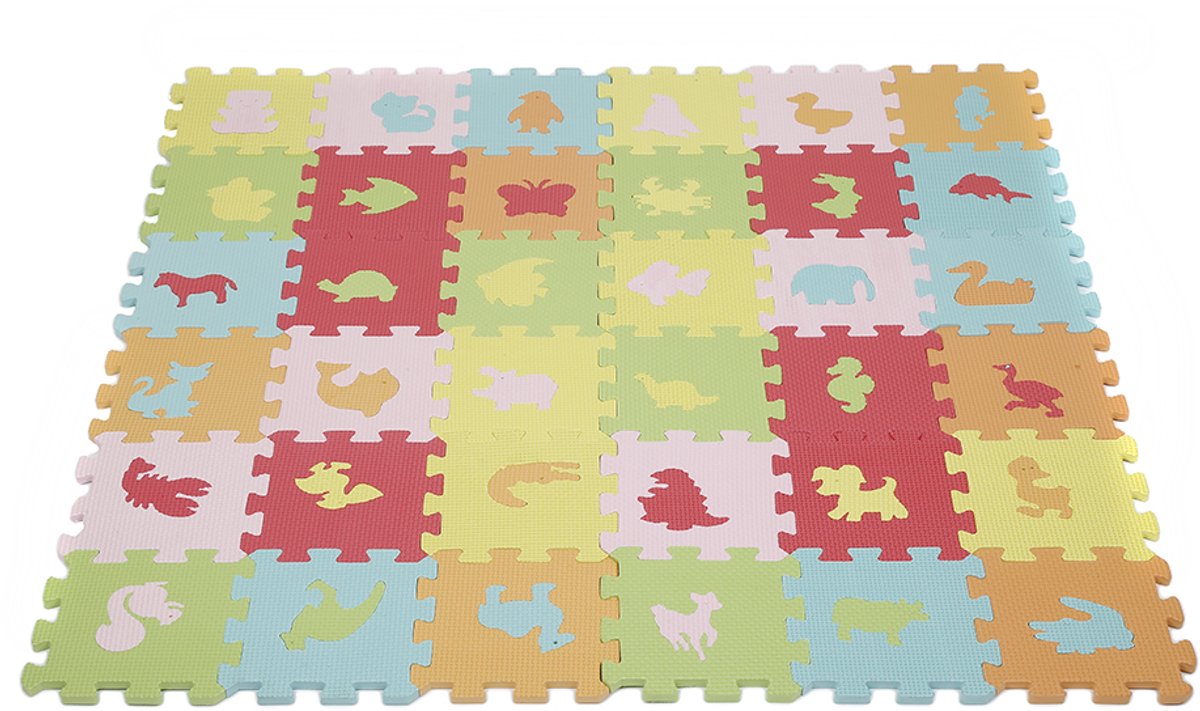 PIPIPOXER Multicolor Speelmat -Speelkleed - Foam - Opvouwbaar - 96x96cm - 36-delig Puzzel van Schuim Vloer Tegels- Kinderen - Babyshower - Multicolor - Educatief Speel Kleed - Dierenstijl