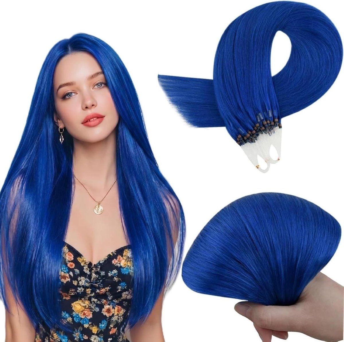 Microring Haarextensions van Menselijk Haar in Blauw - 16 Inch, 25 Strengen, 25g - Kwaliteitsvolle Haarverlenging en Styling