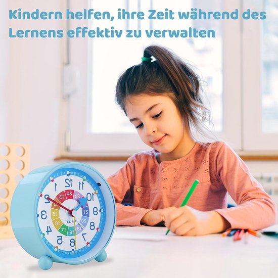 Kinderwekker Analoog - Educatieve Wekker - Tijd Leren - Stil Werking - 115 cm Diameter - Blauw — afbeelding 3