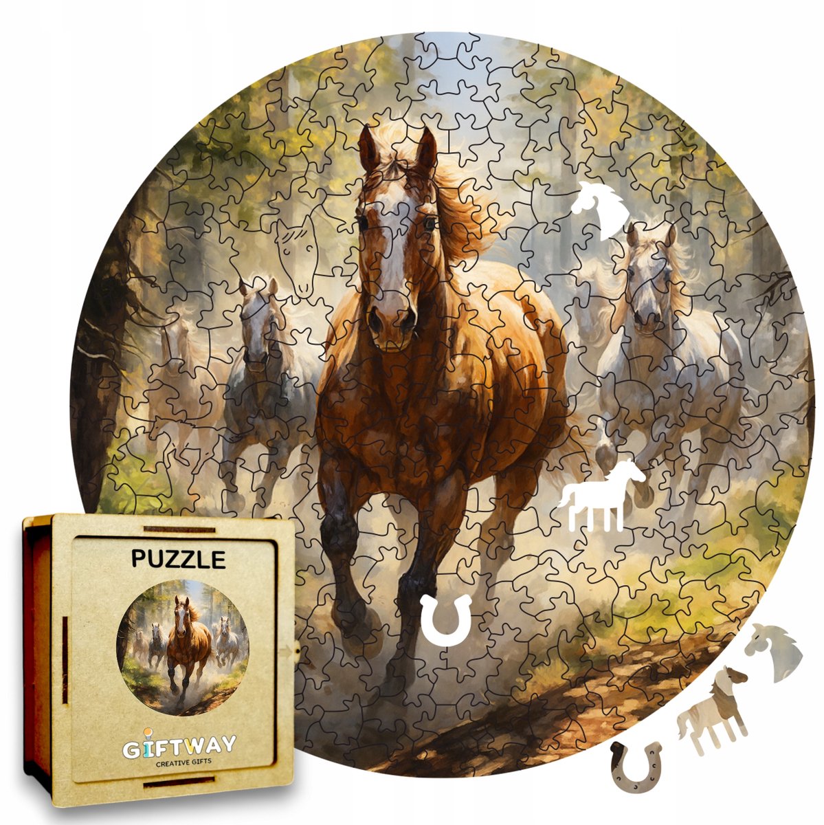 Houten Puzzel Paarden 215 Stukjes - Unieke Vormen