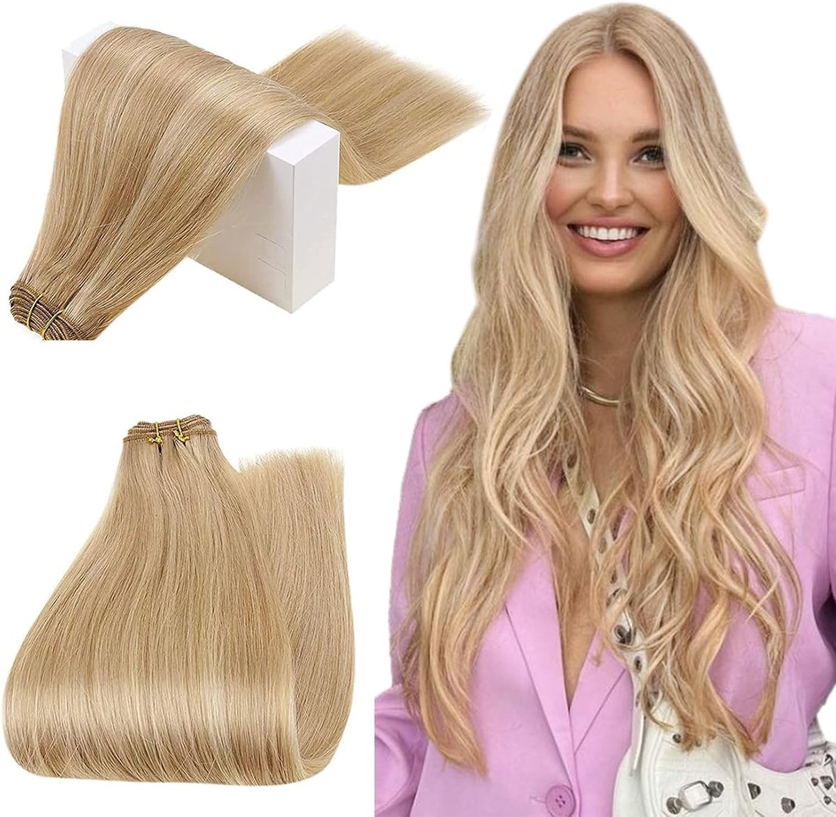 Blonde Haar Weft Extensions van Echte Menselijke Haar met Gouden Highlights voor Volumineus en Stijlvol Haar