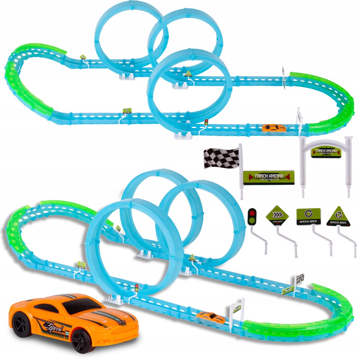 Lichtgevende Racebaan met 3 Loopings 360° & USB Auto