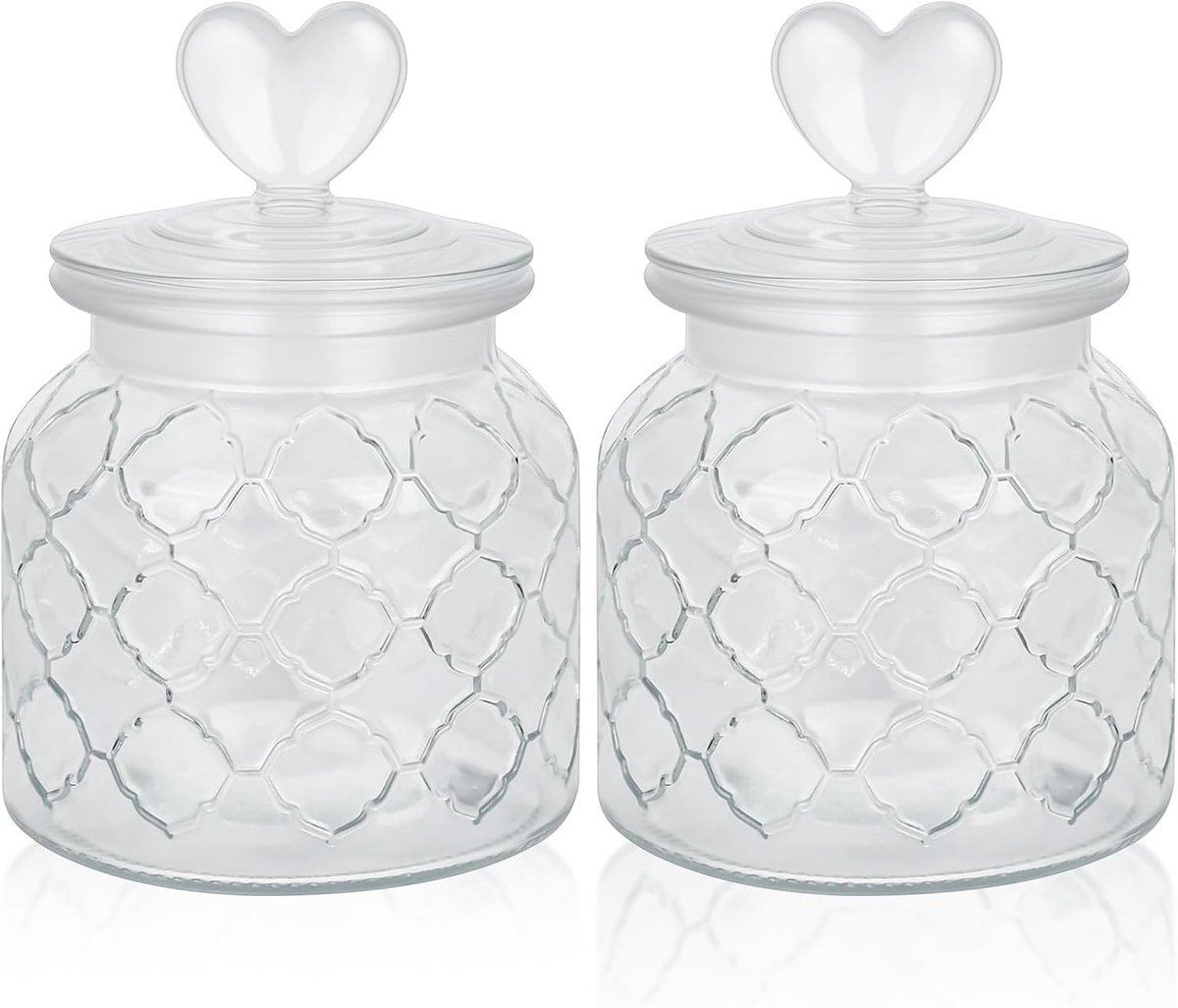 Hartvormige glazen met luchtdichte deksel - 2-pack transparante glazen voor snoep, koekjes en thee - 22 fl oz