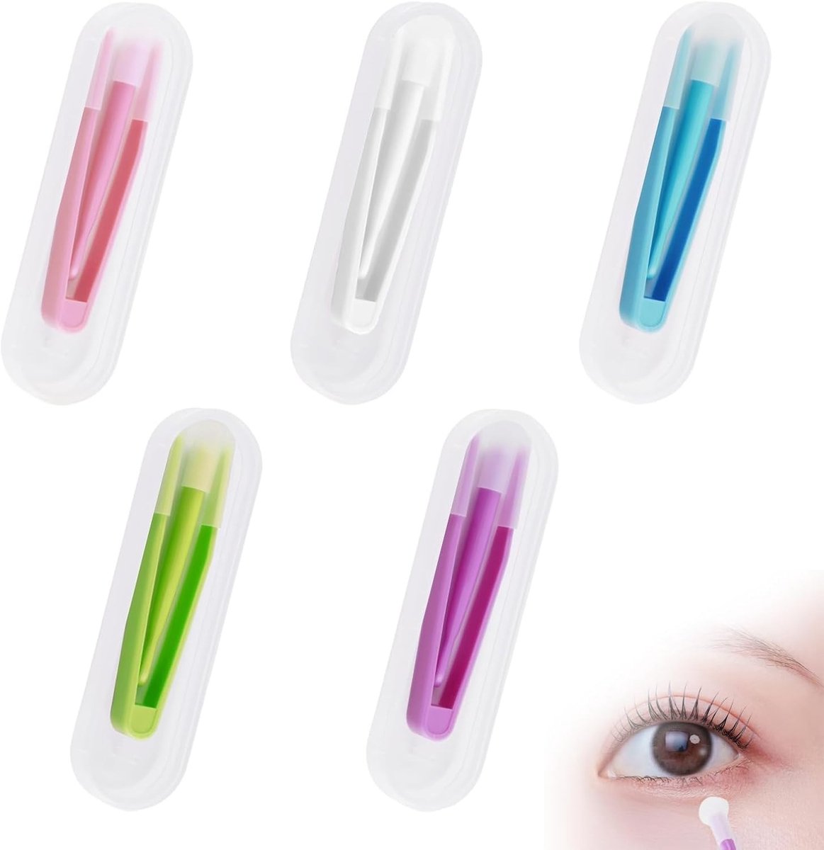 Set van 5 Hulpstukken voor Contactlenzen - Siliconen Pincet en Zuiger voor Veilig Invoegen en Verwijderen van Contactlenzen, Ideaal voor Thuis en Reizen