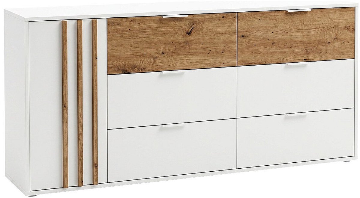 Vente-unique Ladekast - 6 lades en 1 deur - Wit en naturel TUNALO