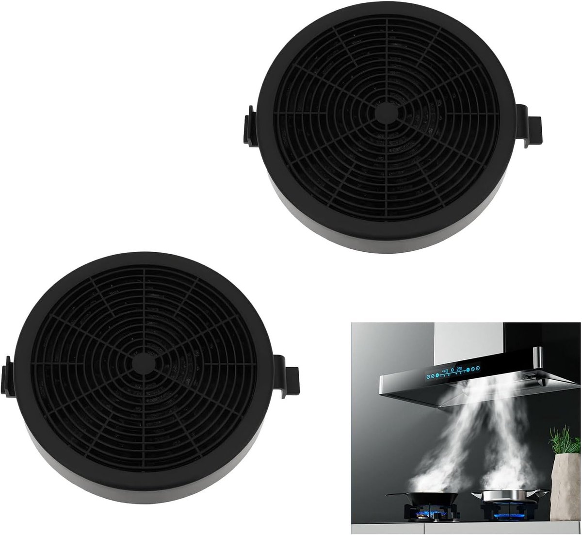 Koolstoffilters voor afzuigkappen, 113 x 19 mm, vervangende actieve koolfilters voor ventilatoren en luchtreiniging, set van 2 stuks
