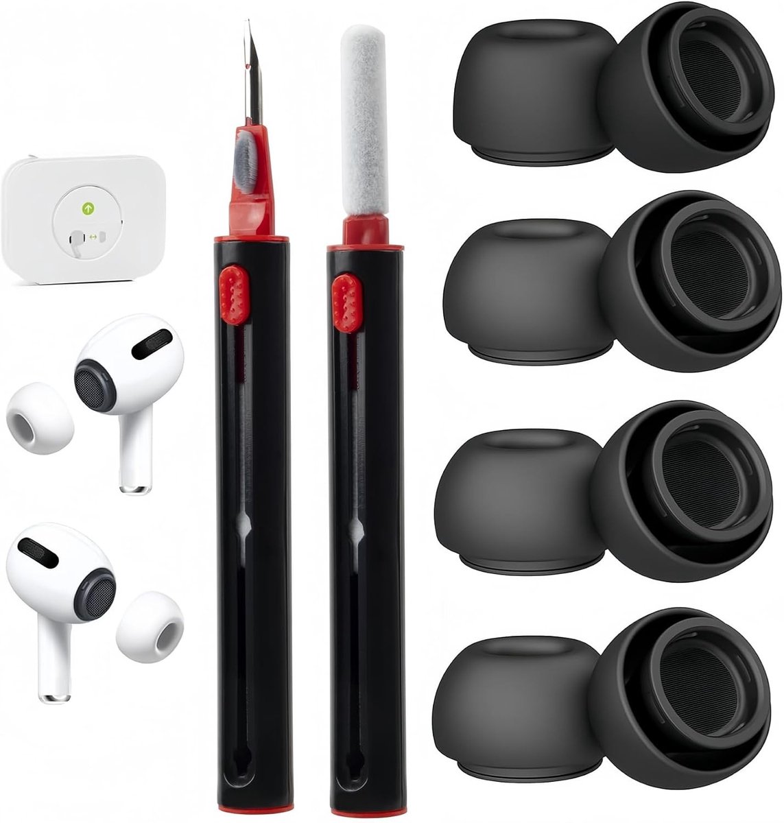 Comfortabele Silicone Oordopjes met 2 Reinigingspennen voor AirPods Pro 3 - 4 Paar Wit, Ideaal voor Muziek en Bellen