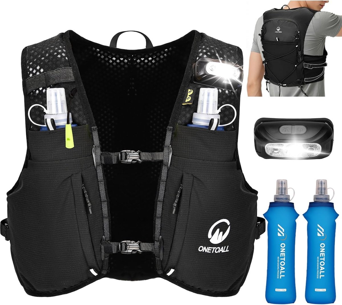 Hardloopgilet - Wit - Ademend en Reflecterend - Inclusief 2 Opvouwbare Drinkflessen - Voor Dames en Heren