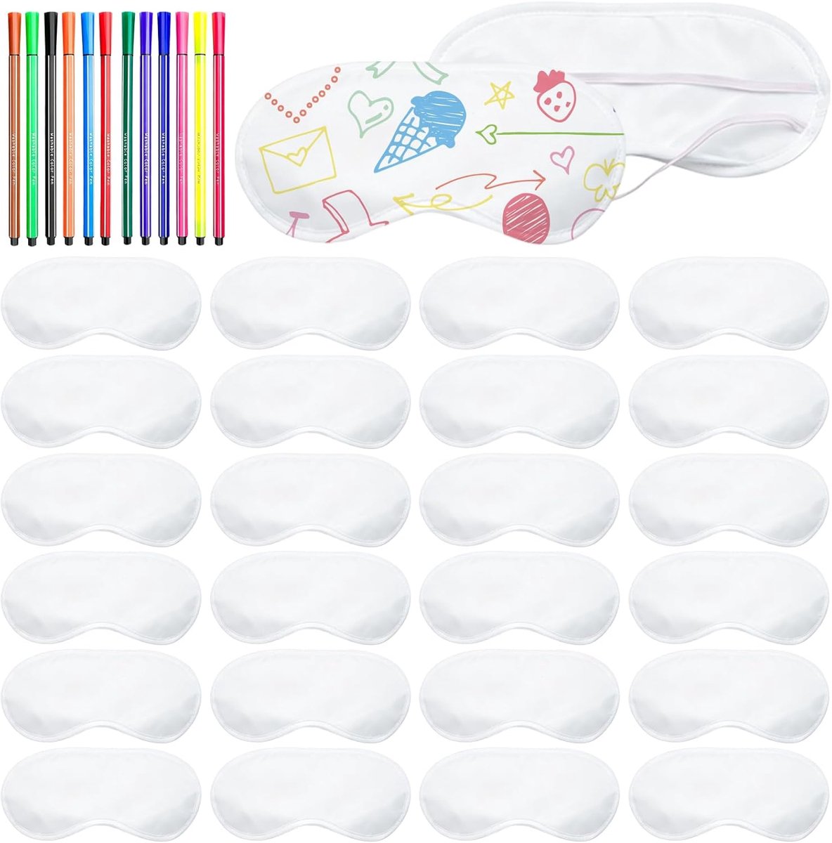 24 stuks Beschilderbare slaapmaskers met 12 kleurpotloden, witte DIY oogmasker - ShopVlot