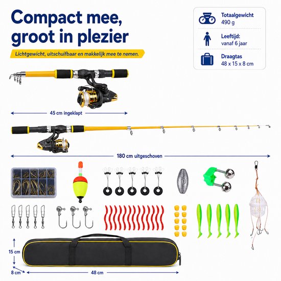 Kinderhengel Set - Telescopische Vishengel - Met werpmolen en Draagtas - Visset voor Beginners en Kinderen - Hengelsport Cadeau voor Jongens en Meisjes - Geel — afbeelding 2