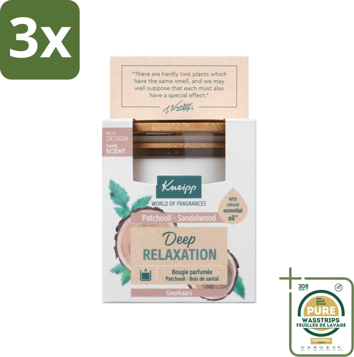 3 x Kneipp - Geurkaars - Deep Relaxation - Sandelhout & Patchouli - 20 branduren - Grootverpakking - Geurkaars - Ontspanning - Sandelhout - Patchouli - Wellness