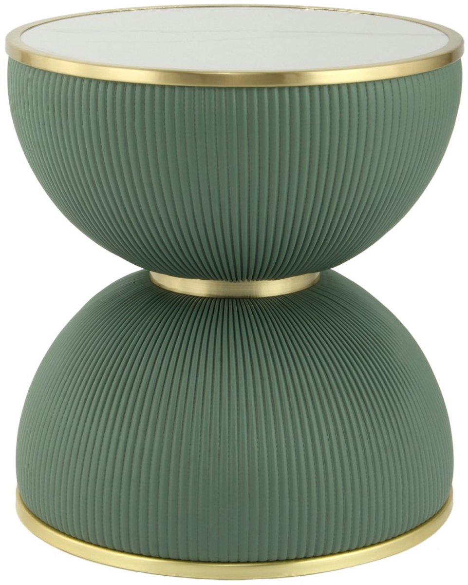 Padiro ronde bijzettafel Ø 47 x 51 cm - groen - Modern Art-Déco Glamour Look - gesinterd stenen tafelblad - ijzeren onderstel