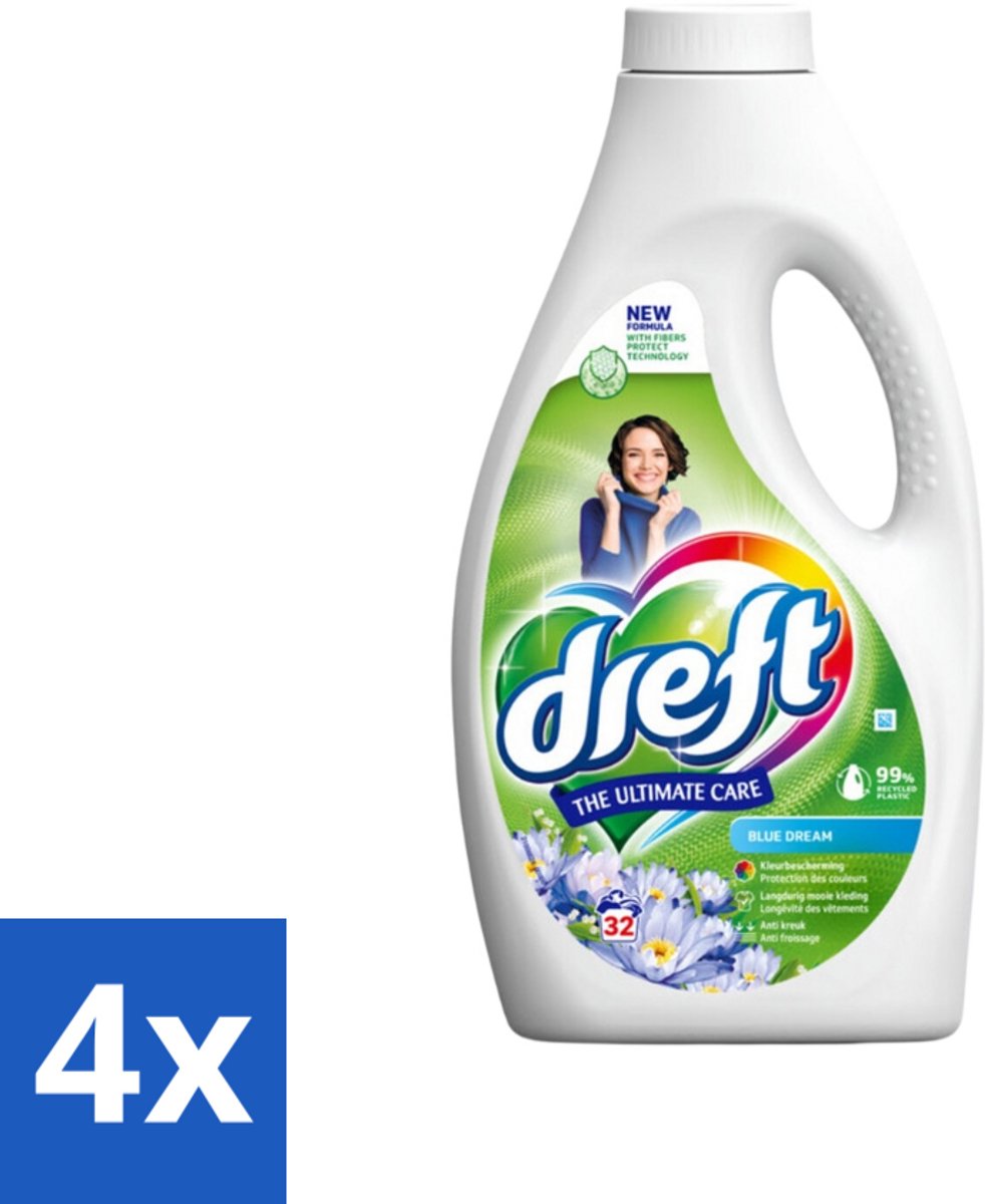 4 x Dreft Vloeibaar Wasmiddel Blue Dream 32 Wasbeurten 1,4 liter - Wasmiddel - Gekleurde Was - Wasverzachter - Wasparfum - Frisse Geur