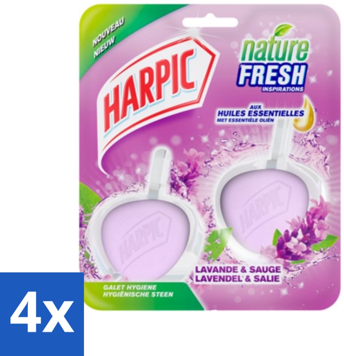 4 x Harpic Toiletblok Lavendel 2 stuks per verpakking - Toiletblok - Toilet Schoonmaken - Lavendel Geur - Salie Geur - Hygiënisch Toilet