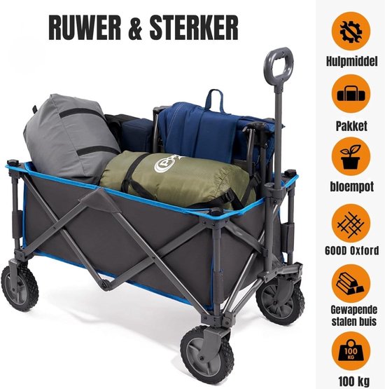 Klarven® Bolderkar Blauw - Opvouwbaar Luchtbanden - 100 kg draagvermogen, Verstelbare handgreep - B 48 x D 30 x H 89 cm — afbeelding 2
