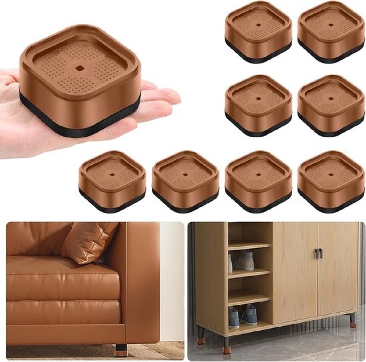 Verstelbare Meubelverhogers voor Bedden en Meubels - Stapelbare 2.5 cm en 7.5 cm Hoogte - Set van 8 Stuks