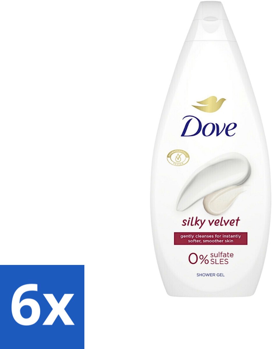 6 x Dove Silky Velvet - Douchegel - Sulfaatvrij - 250 ml - Douchegel - Dove - Silky Velvet - Zijdezachte Huid - Hydraterend