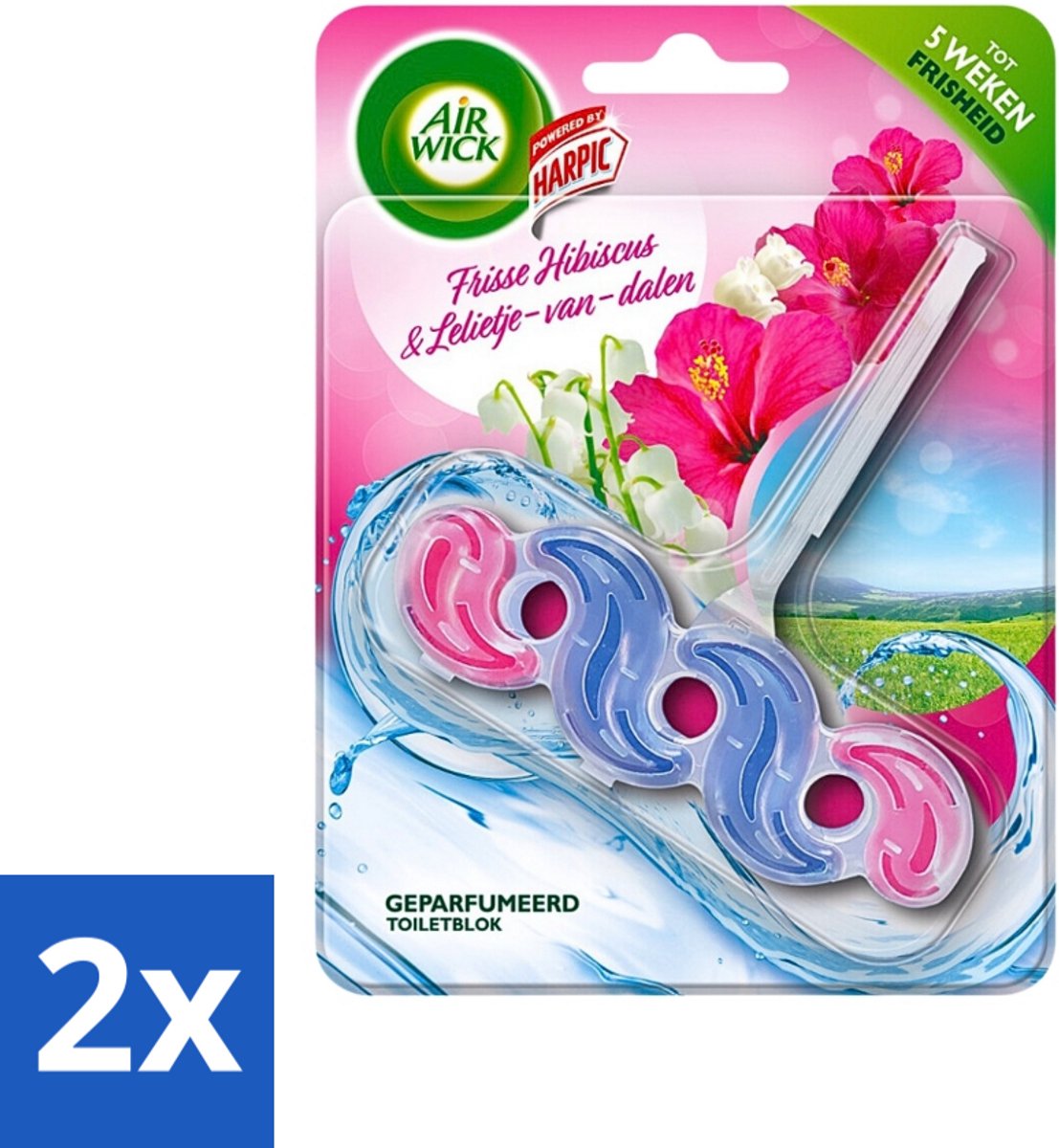2 x Air Wick - Geparfumeerd Toilet Blok - Frisse Hibiscus en Lelietje-van-dalen - 1 Stuk - Toiletblok - Luchtverfrisser - Frisse Geur - Hibiscus - Lelietje-van-dalen