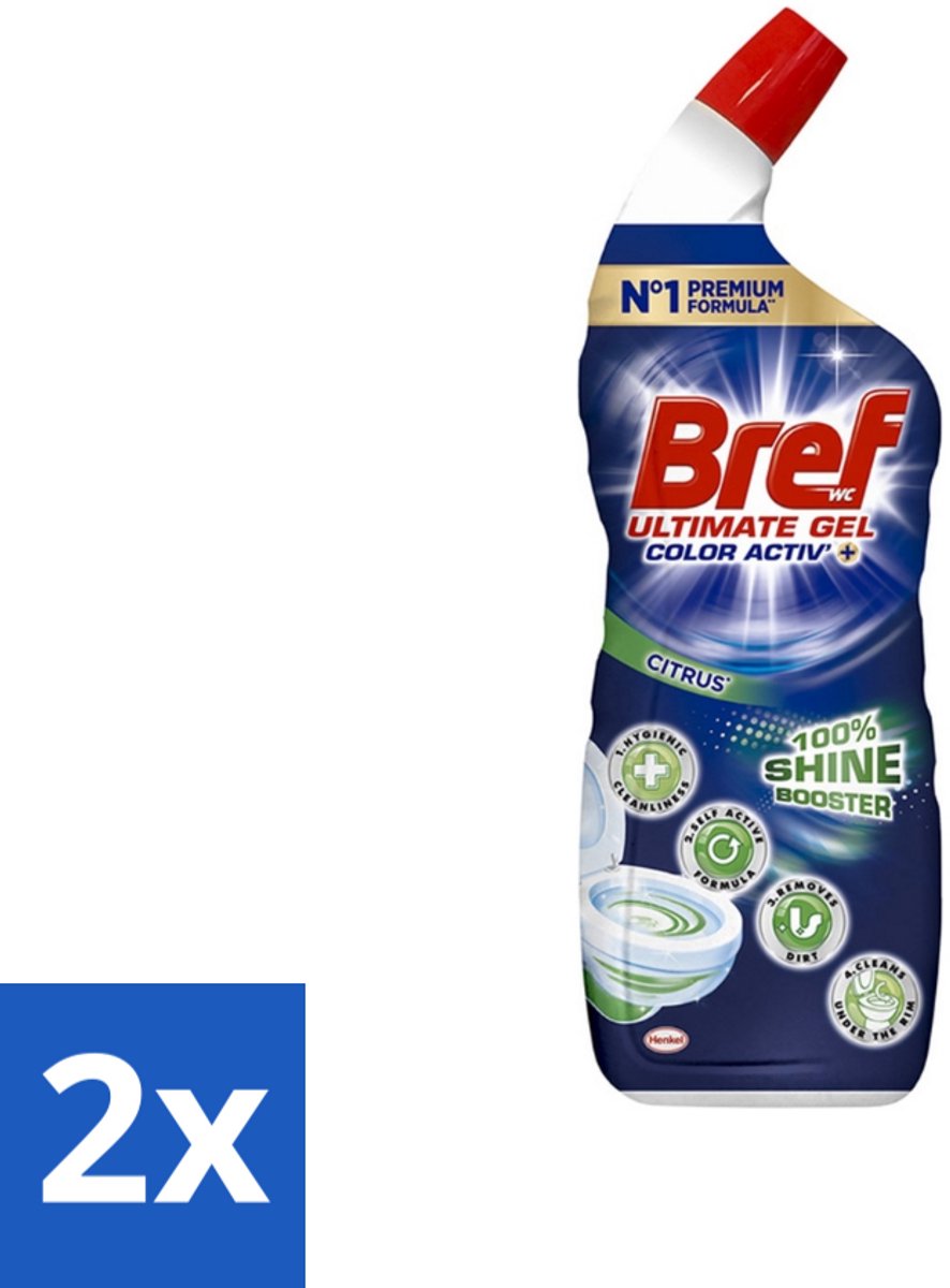 2 x Bref WC - Ultimate Gel Color Activ+ - Toiletreiniger - Citrus - 700 ml - Toilet Schoonmaken - Toiletreiniger - Wc Reiniger - Anti-kalk - Anti-vuil