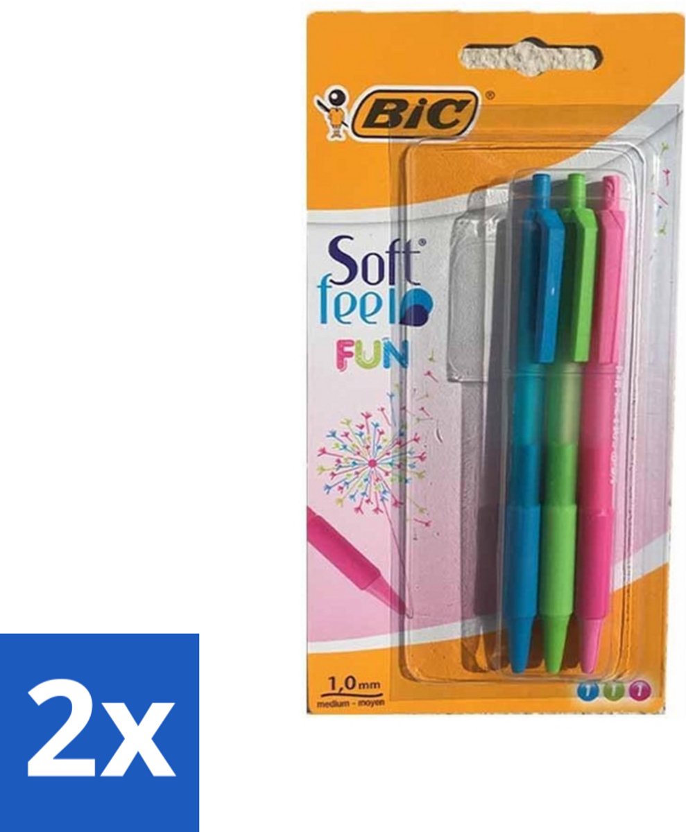 2 x BIC - Balpennen - Lichtgroen, Lichtblauw & Roze - Intrekbaar - 3 Balpennen - Balpennen - Inktpennen - Intrekbare Balpennen - Schrijfpennen - Balpen Set