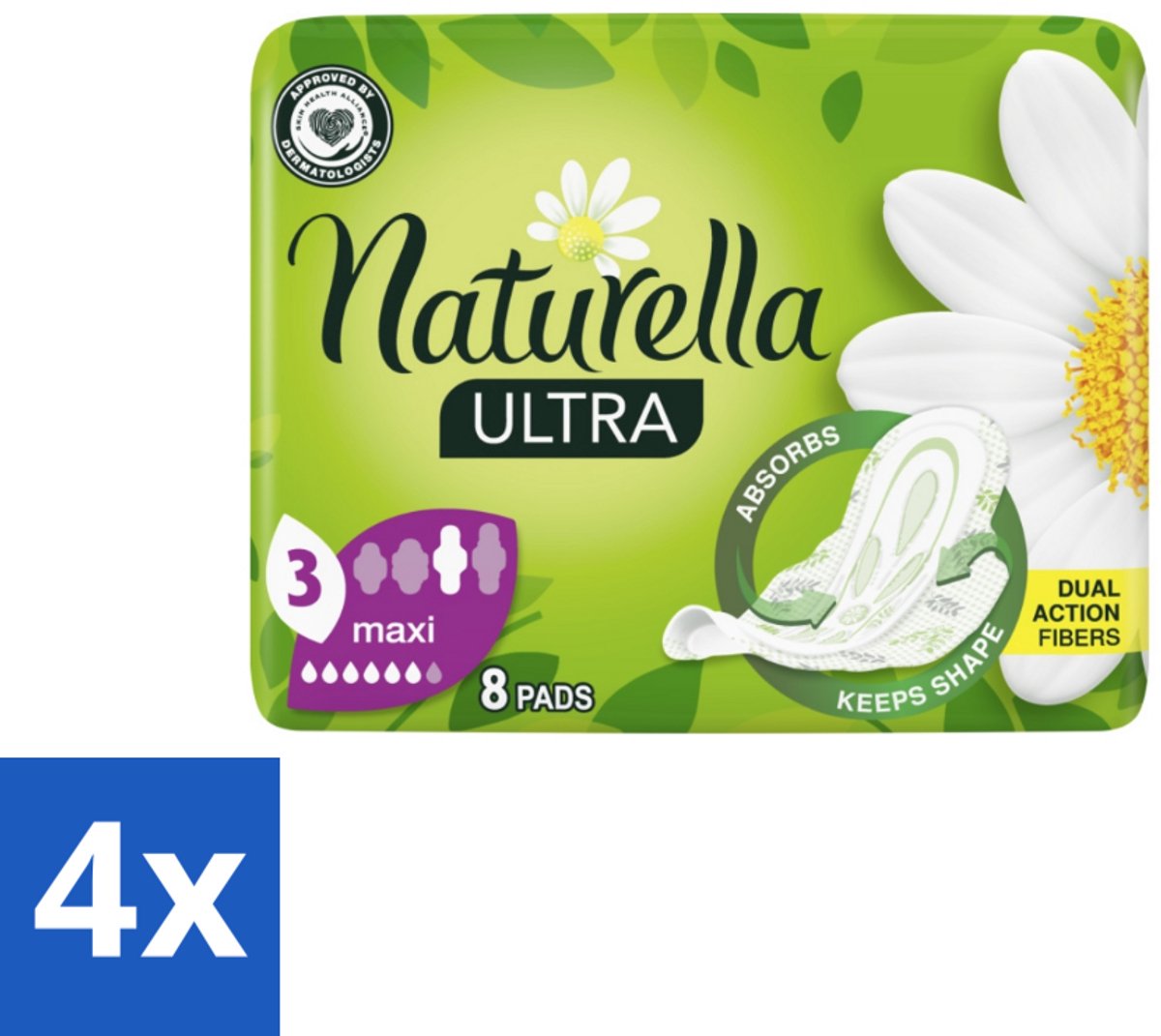4 x Natur'ella - Ultra - Maandverband - Maxi - 8 Pads - Maandverband Maxi - Maandverband Zware Dag - Maandverband Nacht - Maandverband Ultra - Maandverband Camomille