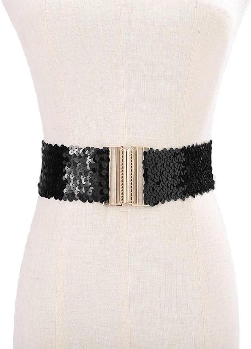 Vrouwen glinsterende tailleband met sequins, elastische glittergordel voor een vintage look, modieuze en stijlvolle riem voor elke gelegenheid