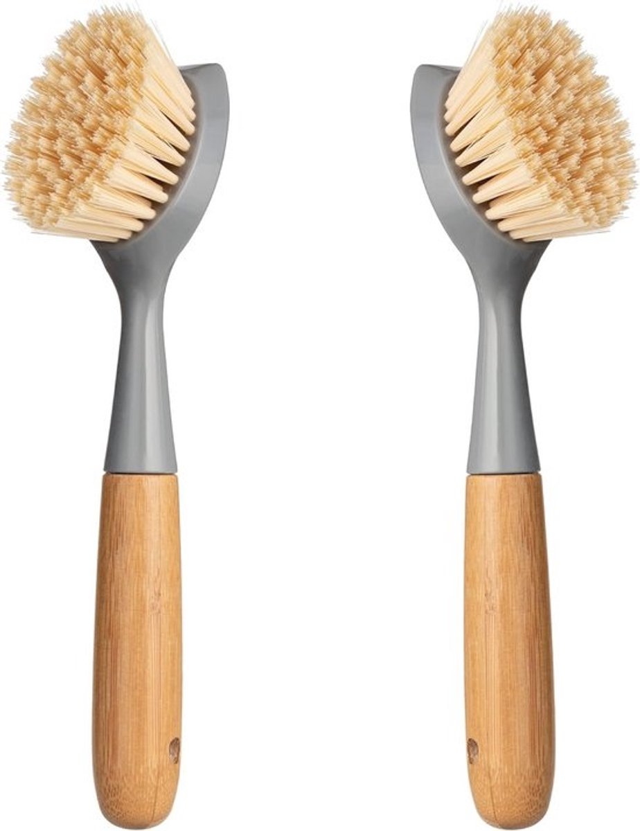 Bamboe Afwasborstel met Ingebouwde Schraper - 2 Pack Keuken Scrub Borstels voor Pannen en Goederen