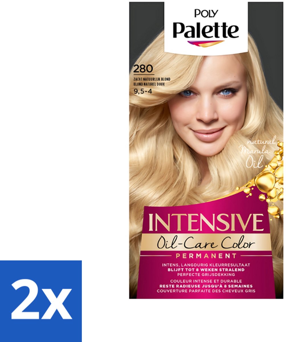 2 x Poly Palette - Haarverf - Zacht Natuurlijk Blond 280 - 115ml - Haarverf - Blonde Haarkleur - Natuurlijke Haarkleur - Crèmekleuring - Grijsdekking