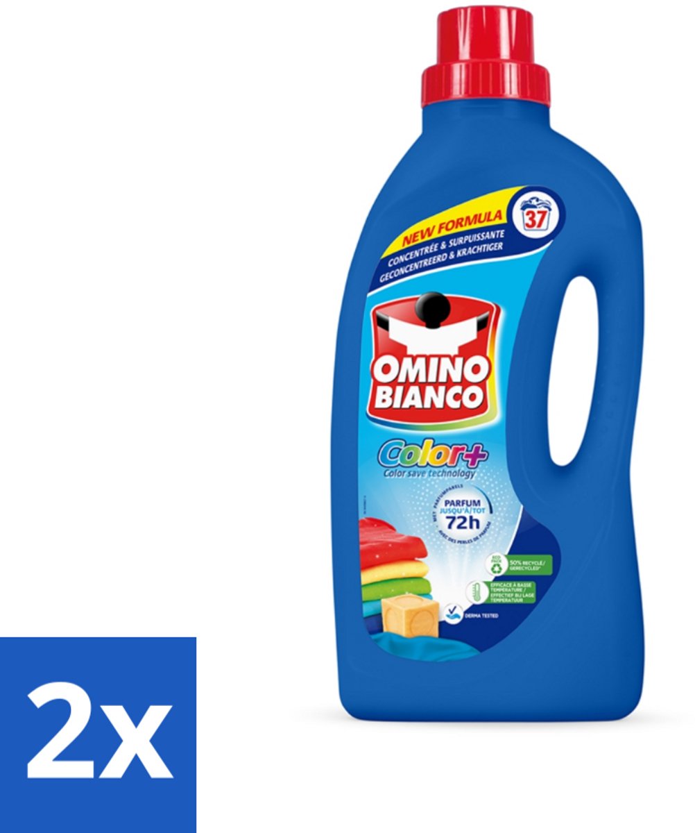 2 x Omino Bianco - Color+ - Wasmiddel - Tot 72h Parfum - Gekleurde Was - 37 Wasbeurten - Wasmiddel - Gekleurde Was - Kleurbehoud - Wasparfum - Langdurige Geur