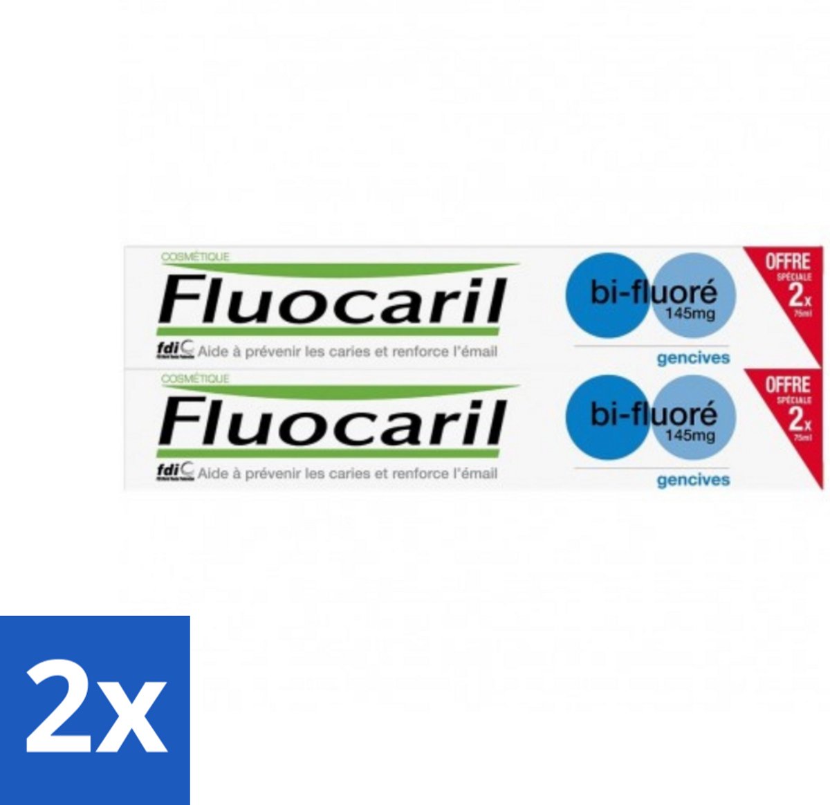 2 x Fluocaril - Tandpasta - Met Fluoride - 2 Tubes - 75 ml - Tandpasta - Fluoride - Tanden - Tandvlees - Gaatjes