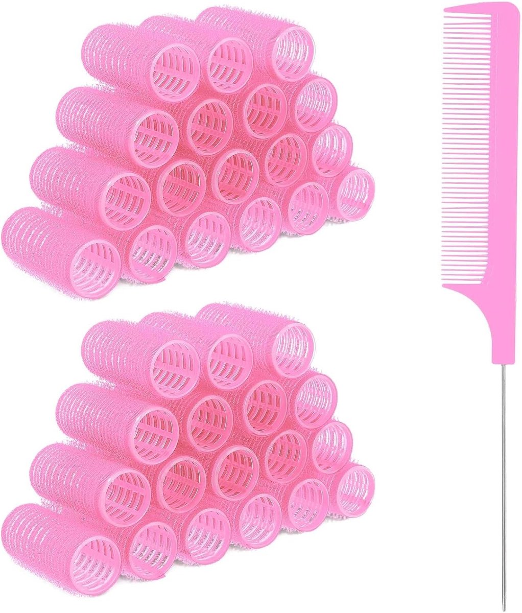18 Stuks Kleine Haarrollers voor Hittevrije Krullen - Plastic Rose Rood, Ideaal voor Professionele Kappers en Thuisgebruik, Perfect voor Diverse Haarstijlen