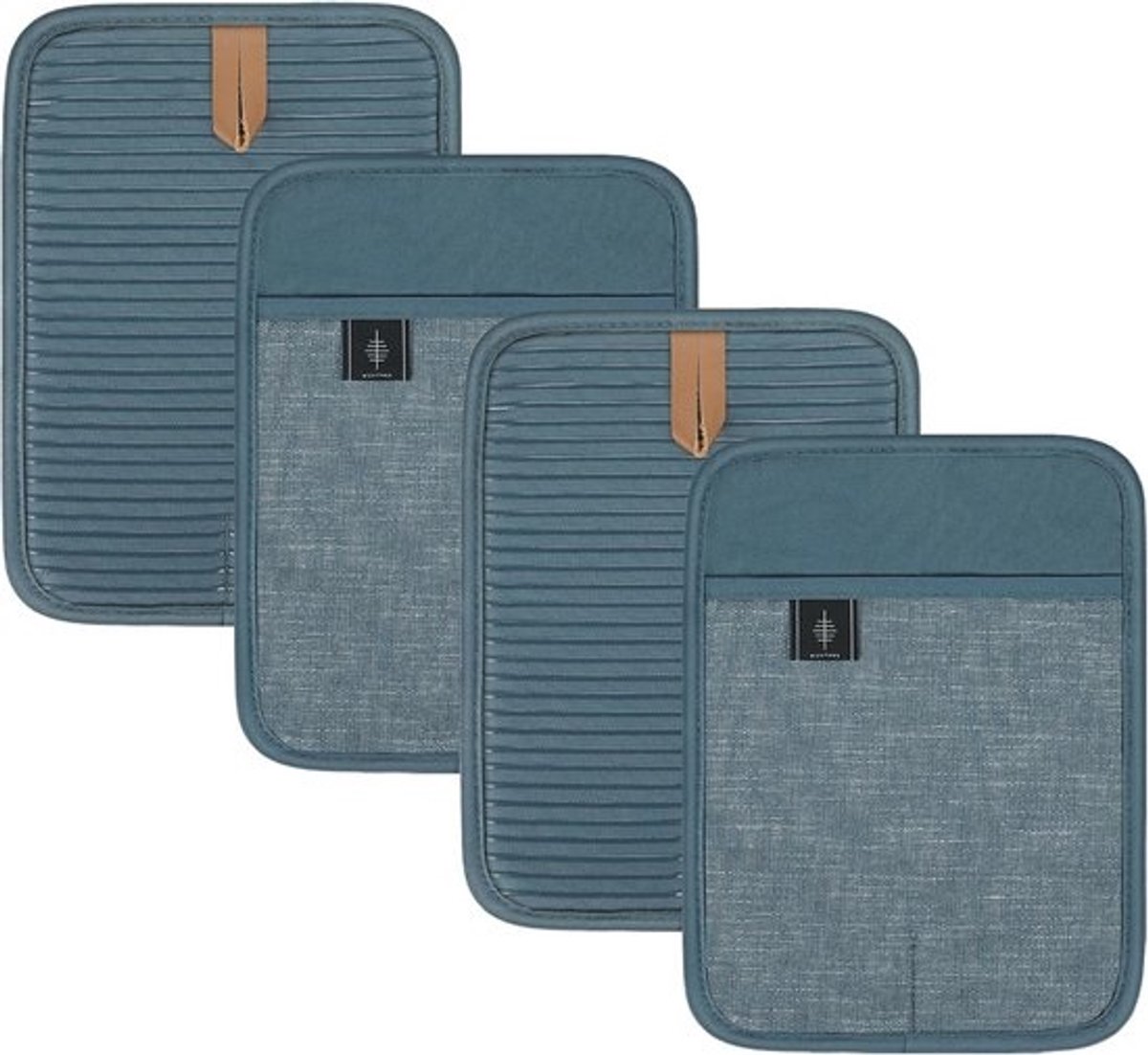 Antislip Pannenlappen Set van 4 - Katoenen Keukenaccessoires voor Koken en Bakken - Blauw