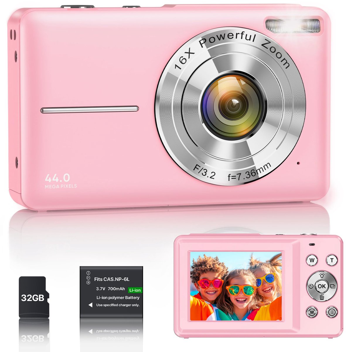 Digitale Camera 44MP Full HD 1080P – 16x Zoom – Anti-Shake – 2,4 Inch Scherm – Vlogcamera Roze