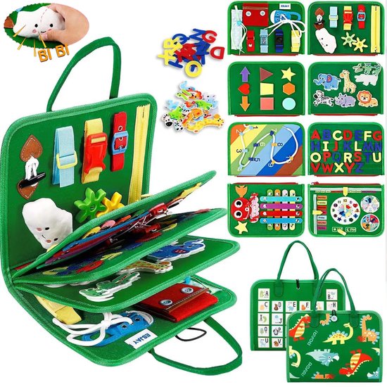 Montessori speelgoed busy board voor peuters - 8 pagina's Montessori Activiteitenboek voor kleuters - Voelbaar sensorisch activiteitenbord voor fijne motoriek - Educatief reisspeelgoed voor baby's, jongens en meisjes — afbeelding 2