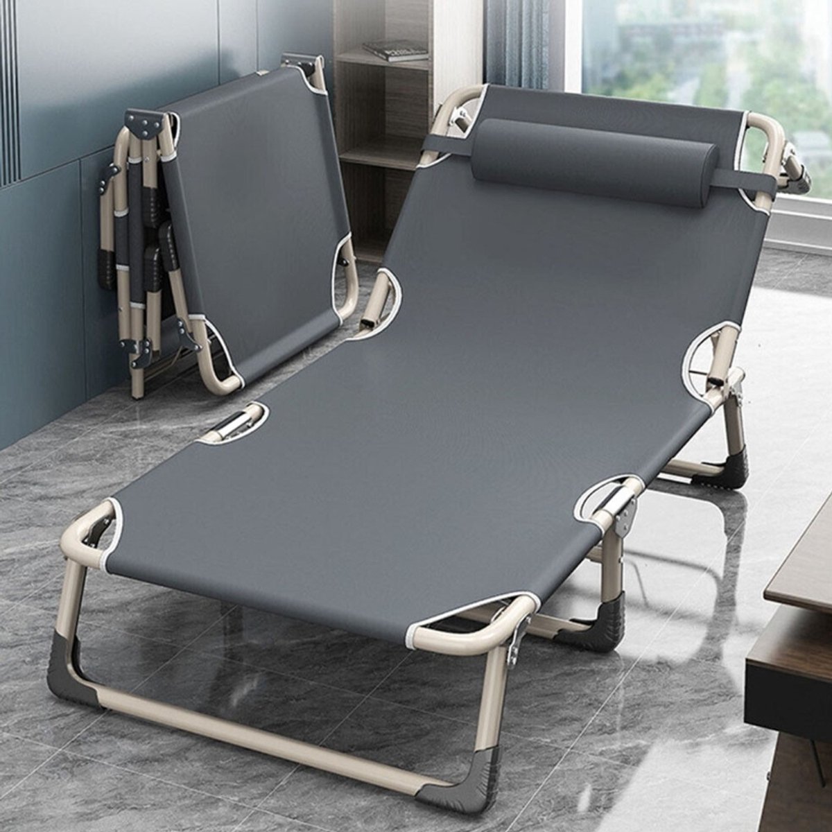 Opklapbaar bed voor kamperen en reizen, stevig, opvouwbaar, lichtgewicht, voor volwassenen, inclusief matras thumbnail 3