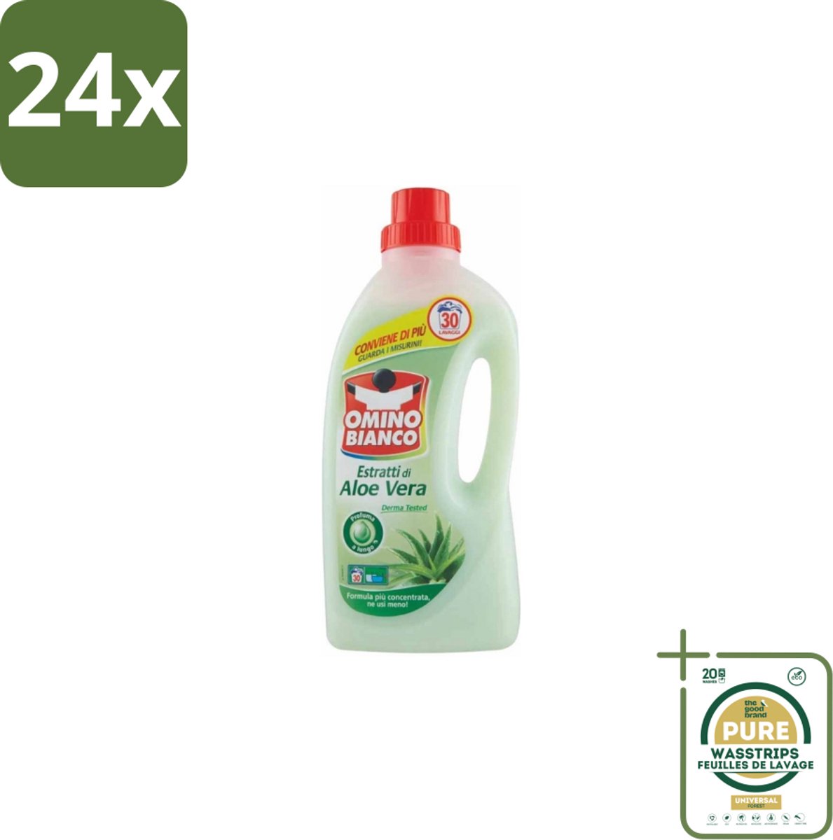 Omino Bianco – Vloeibaar Wasmiddel – Aloë Vera – 1500 ml - Voordeelverpakking - 24 stuks - Zachte was - Krachtige reiniging