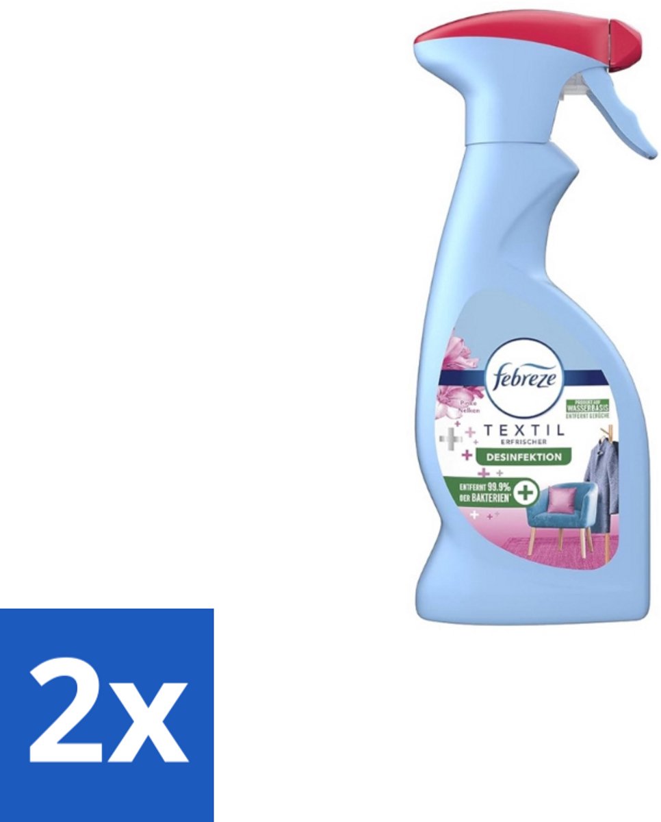 2 x Febreze – Textielspray – Roze Anjers – 375 ml - Textielgeur - Textielverzorging - Geurverwijdering - Textielspray - Roze Anjers