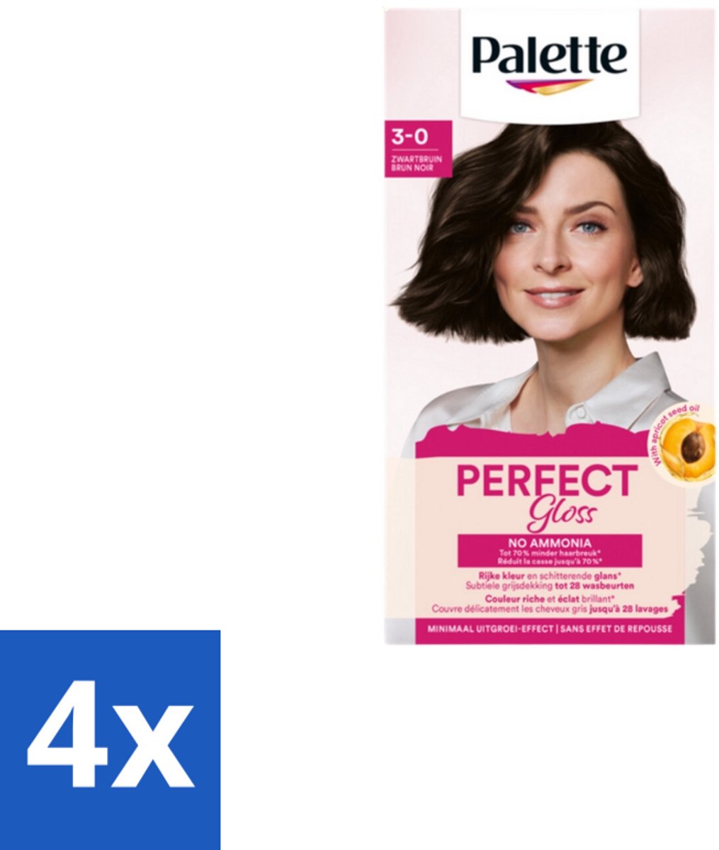 4 x Poly Palette – Haarverf – 3-0 Zwartbruin – 115 ml - Haarkleuring - Gloss - Zwart Bruin - Ammoniakvrij - Haarverf