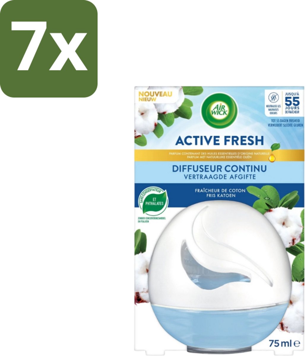 7 x Air Wick – Luchtverfrisser – Deco Sphere Katoen – 75 ml - Luchtverfrisser - Katoen Geur - Frisse Geur - Geur Neutraliseren - Geur In Badkamer