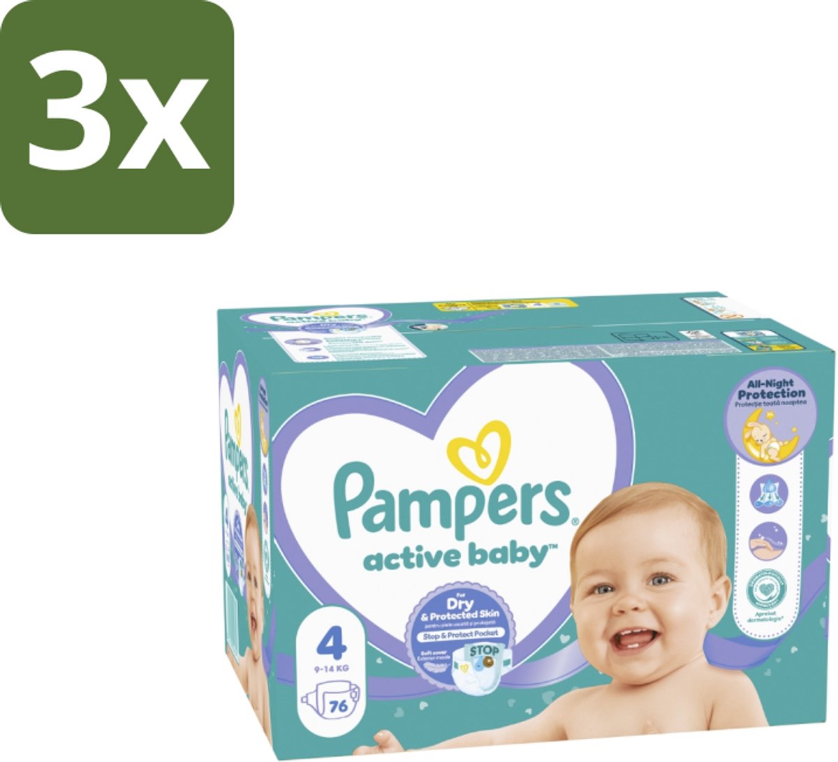 3 x Pampers – Luiers – Baby Dry Maat 4 – 76 Luiers - Baby Droog Luis - Baby Droog Luis 4 - Baby Droog Luis 4-76 Stuks - Droge Baby Luis - Droge Baby Luis 12 Uur