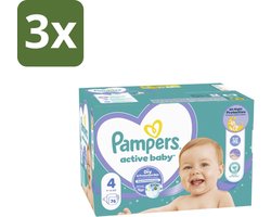3 x Pampers – Luiers – Baby Dry Maat 4 – 76 Luiers - Baby Droog Luis - Baby Droog Luis 4 - Baby Droog Luis 4-76 Stuks - Droge Baby Luis - Droge Baby Luis 12 Uur