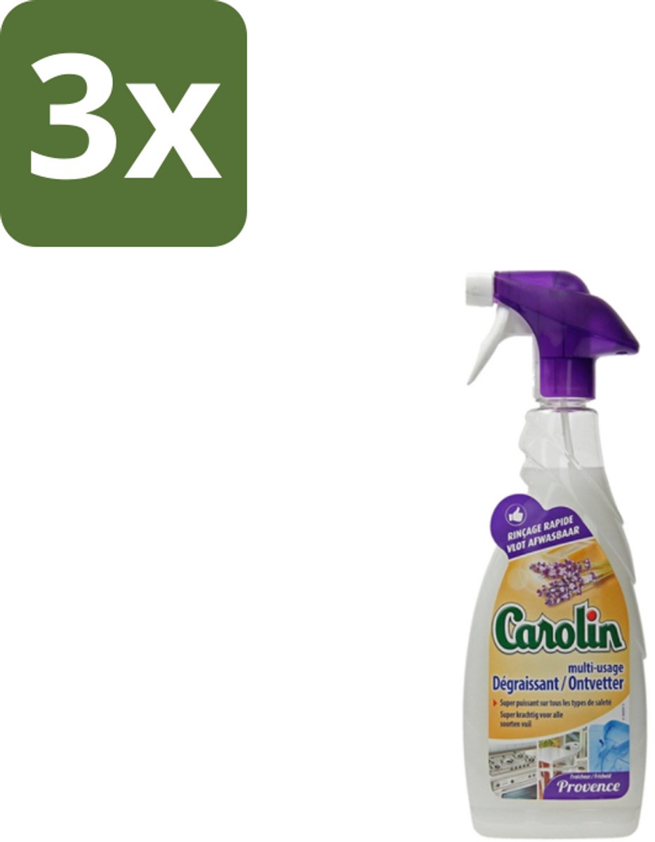 3 x Carolin – Ontvetter Spray – Marseille & Lavendel – 750 ml - Ontvetter Spray - Vet Verwijderen - Keuken Reinigen - Badkamer Reinigen - Marseillezeep