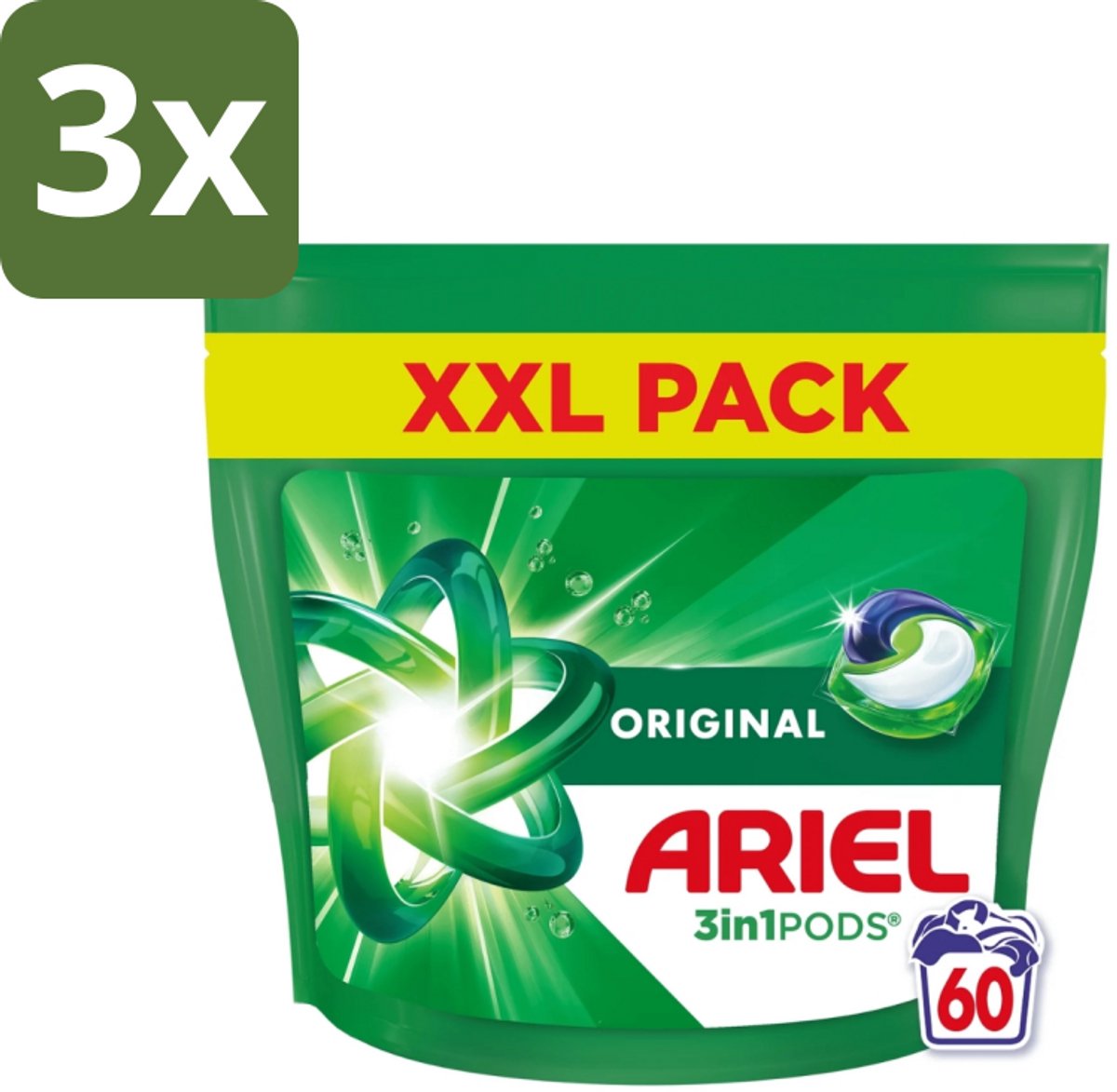 3 x Ariel – Pods 3in1 – Original – 60 wasbeurten - Ariel 3in1 Pods - Wasmiddel Capsules - Krachtige Vlekverwijdering - Koud Wassen - Wasmiddel Voor Kleding