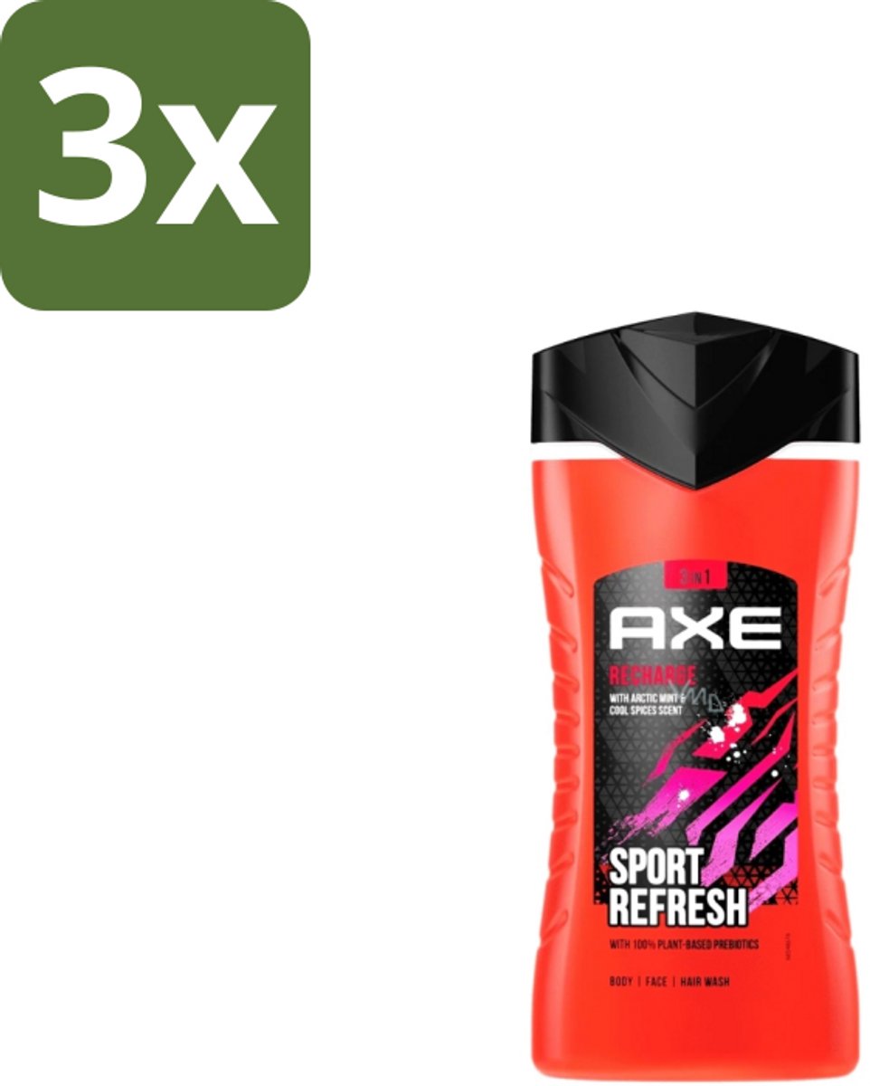 3 x AXE – Douchegel – Sport Refresh – 250 ml - Douchegel Sport - Verfrissende Douchegel - Menthol Douchegel - Sportieve Geur - Frisse Boost