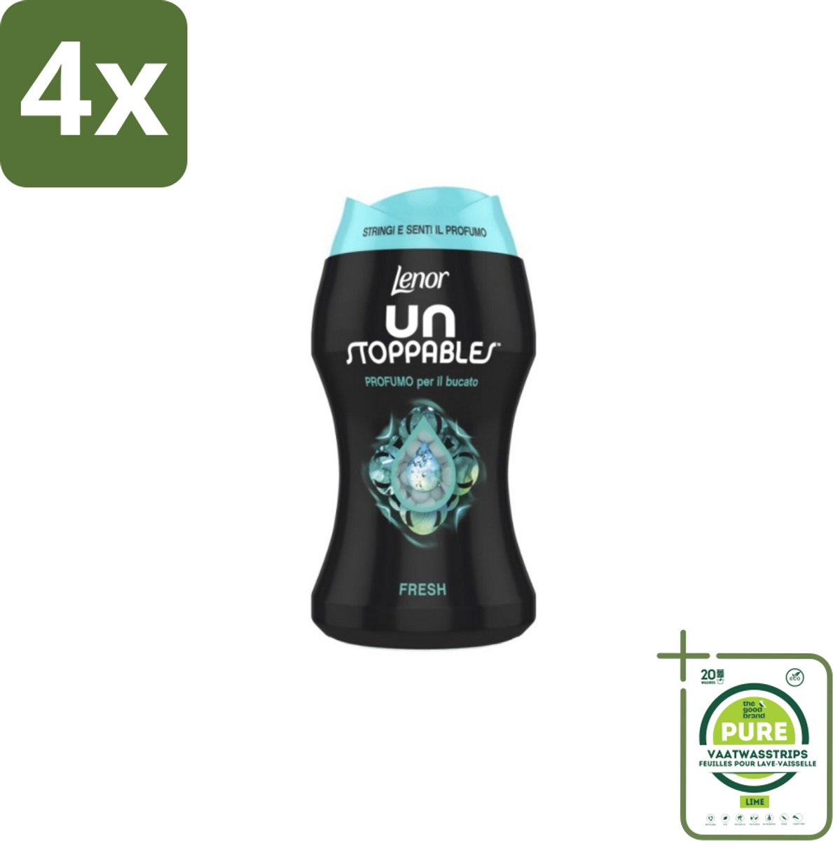 Lenor Unstoppables – Geurbooster – Fresh - 10 Wasbeurten - 140 g - Voordeelverpakking - 4 stuks - Geurbooster was - Frisheid was