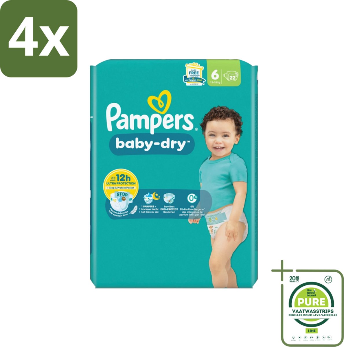 Pampers – Luiers – Baby Dry Maat 6 – 22 Luiers - Voordeelverpakking - 4 stuks - Baby luier - Droge luier