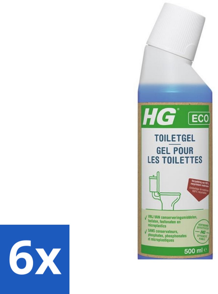 6 x HG ECO - Toiletgel - Verwijdert Vuil & Kalkaanslag - 100% Recyclebare Materialen - 500 ml - Toilet Schoonmaak - Toiletgel - HG - Ecologisch Schoonmaakmiddel - Kalkverwijderaar