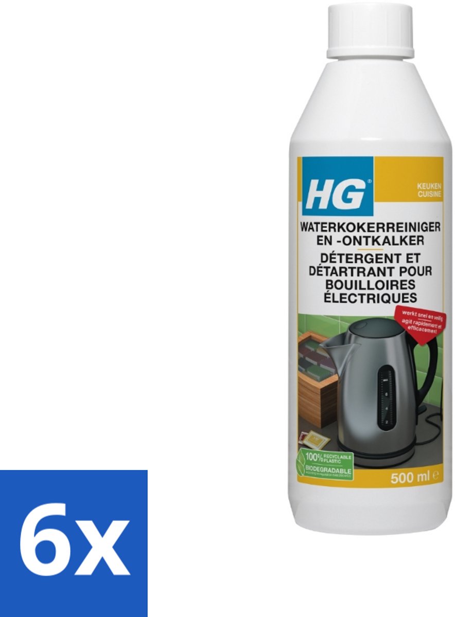 6 x HG Waterkokerreiniger En -ontkalker 500 ml - Waterkoker Reiniger - Ontkalker Waterkoker - Kalkaanslag Verwijderen - Waterkoker Schoonmaken - HG Waterkokerreiniger